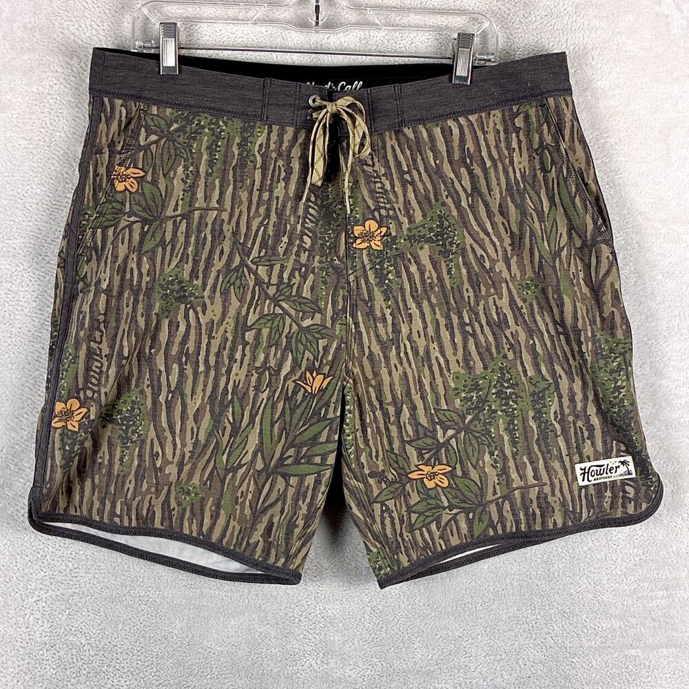 Howler Bros Board Shorts Mens 36 Brown Tree Bark Camo Drawstring Preppy Summer